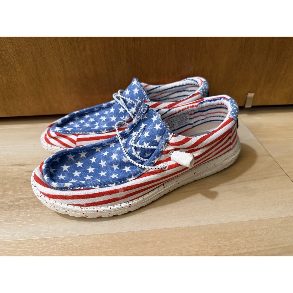 Hey Dude Wally Stars N Stripes Patriotic American Flag Loafers Mens 9, Womens 11